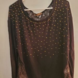 Belldini Black Blouse with Gold Details